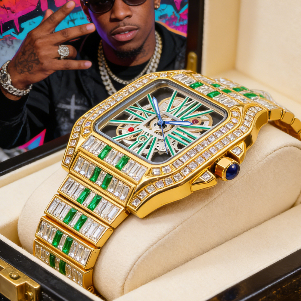 Luxury Watch Iceberg - Luksusowy, ażurowy zegarek kwarcowy z diamentami