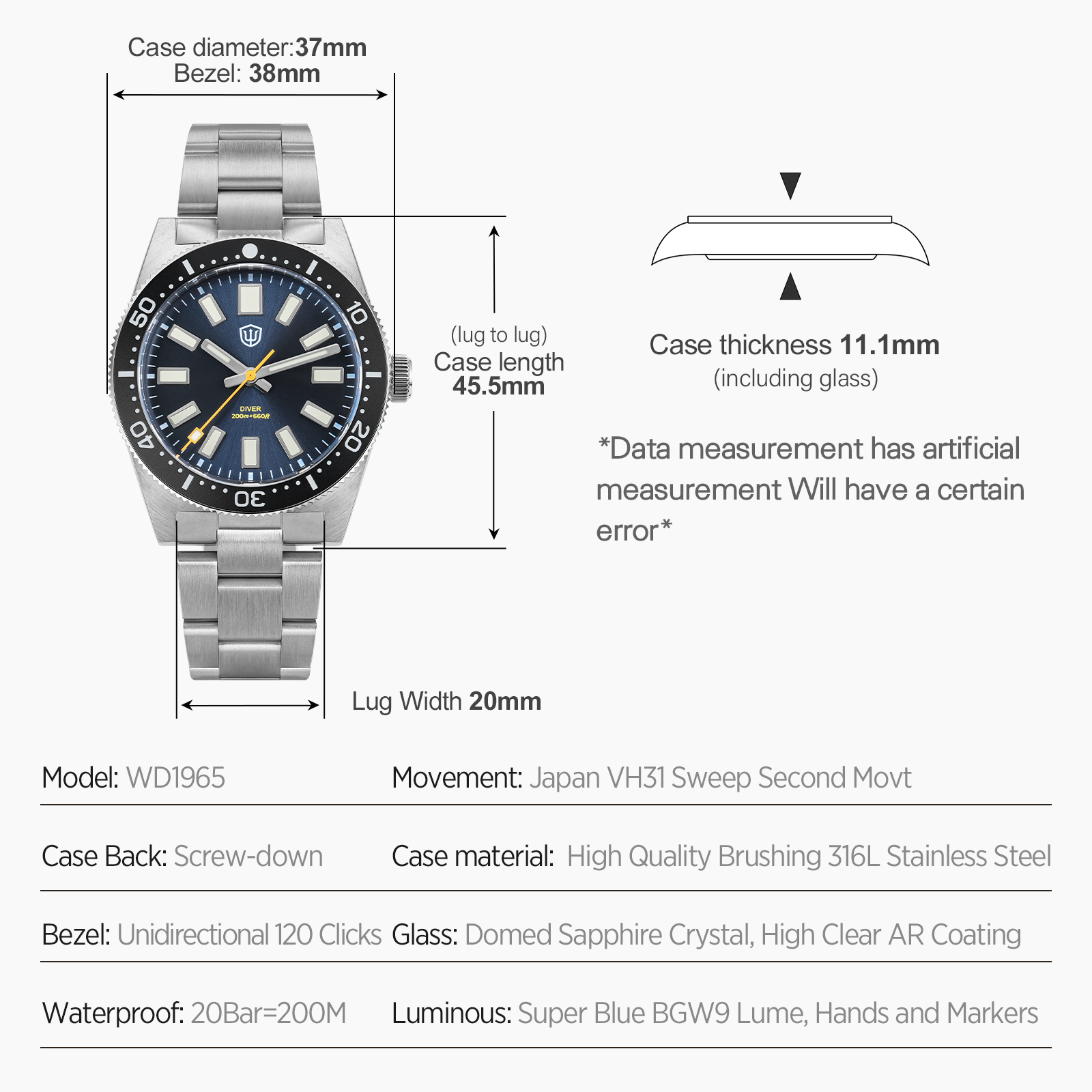 Watchdives 37mm WD1965 V2 Męsk – Luxury Watch Quality recenzja i cena